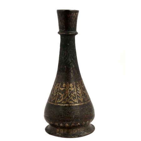 Old Brass Vase With Golden Floral Design At The Base