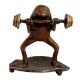 Funny Brass Weight Lifting Frog Statue Standing On Leaf