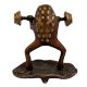 Funny Brass Weight Lifting Frog Statue Standing On Leaf