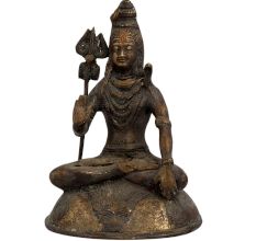 Brass Mahakal Shiva Meditating Statue On Lion Base