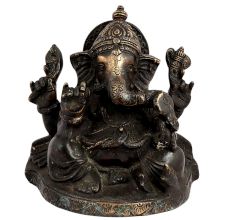 Black Brass Sitting Ganesha Blessing Pose Statue Idol For Gifting