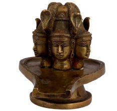 Brass Three Shiva Faces Shivling Worship Statue