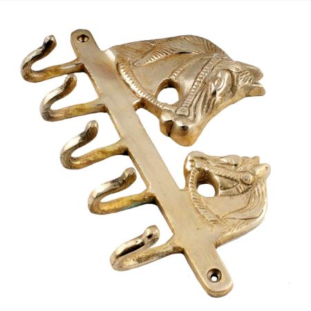 Golden Brass Two Horse Head Coat Key Hook  Hanger