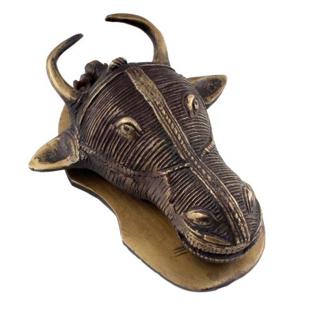 Black Brass Ox Bull Head Door Knocker On a Base Plate