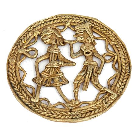 Brass Dhokra Wall Art Dancing Art With Lattice Ornamentation