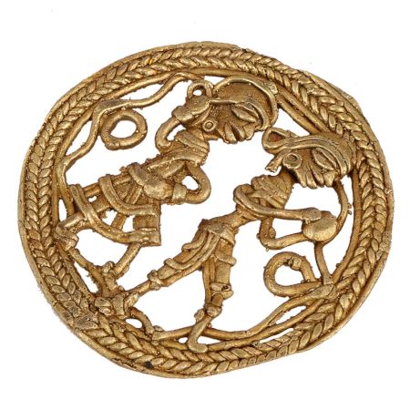 Brass Rustic Dhokra Wall Art  Man Playing Flute Woman Dancing