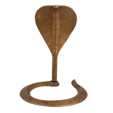 Etched Hindu Brass Cobra Head Nag Devta Statue
