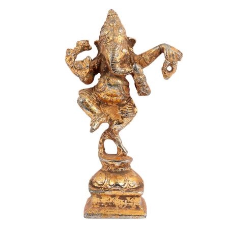 Brass Dancing Ganesha Statue In Golden Finish