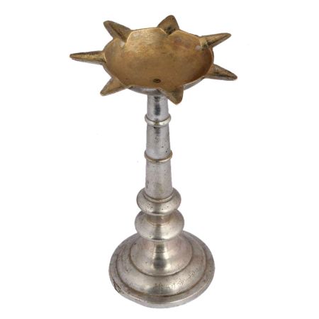 Brass Long Seven Wicks Oil Lamp With Silver Finish