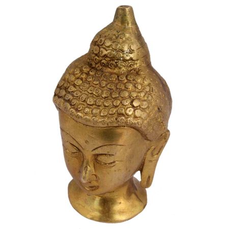 Hand Crafted Golden Brass Buddha Head Statue