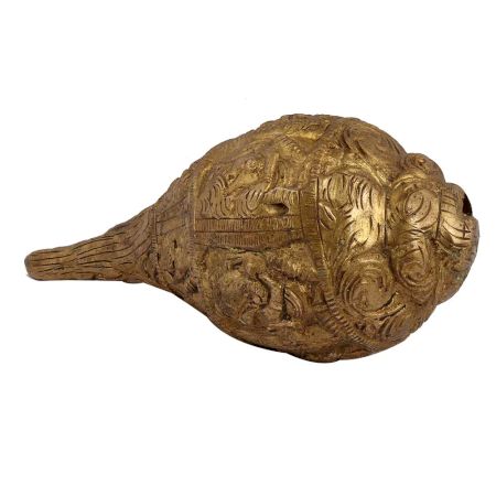 Carved God Image Brass Shankh Conch Shell Showpiece