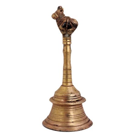 Brass Hand Held Worship Bell With Nandi Finial