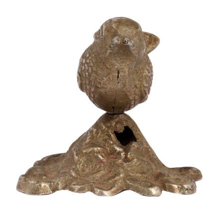 Handmade Brass Wren On Branch Statue With Silver Finish