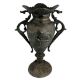 Black Brass Urn Flower Vase Birds Engraved Pattern With Swirl Peacock Handles