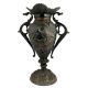 Black Brass Urn Flower Vase Birds Engraved Pattern With Swirl Peacock Handles