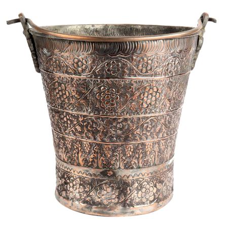 Hand crafted Copper Bucket Kashmiri Repousse Work With Handle