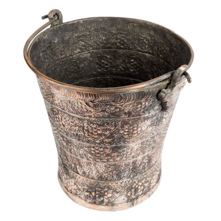 Hand crafted Copper Bucket Kashmiri Repousse Work With Handle