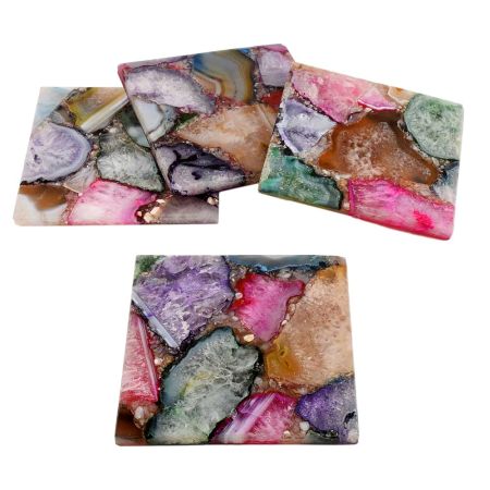 Multicolor Square Agate Coasters Set of 4 Pieces