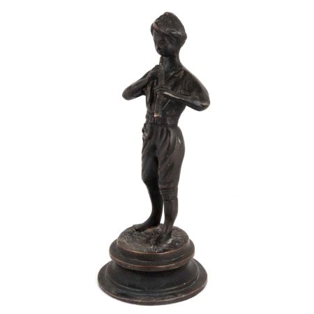 Brass English village boy statue Playing Flute