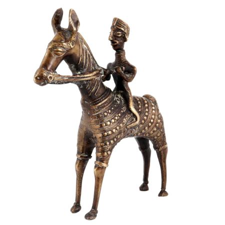 Tribal Statue Of Brass Rider On Horse
