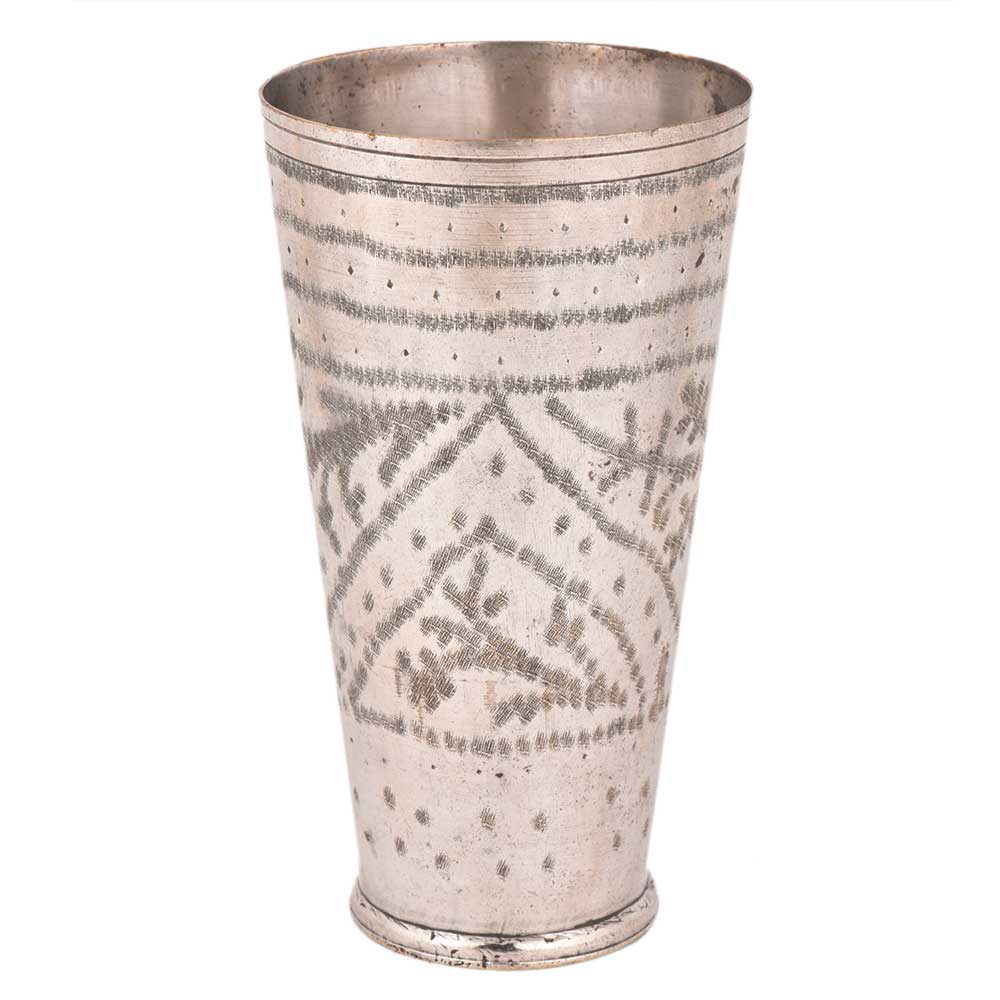 Brass Lassi Glass With Engraved Leaf design In Arch