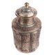 Etched Copper Jar Repouse Floral Motifs Lidded Canister