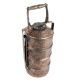 Copper Repousse Four Tier Lunch Box Caved With Floral Motifs