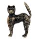 Black Cat In Brass Figurine Statue With Golden Decoration