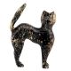 Black Cat In Brass Figurine Statue With Golden Decoration