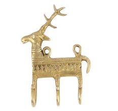 Hand Casted Deer Motif Wall Hanger With 3 Hooks