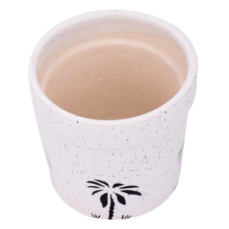 White Ceramic Pot For Indoor Plants With Painted Palm Tree