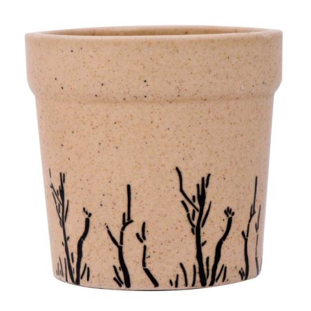 Beige Wide Ceramic Pot Hand painted With Long Grass Design