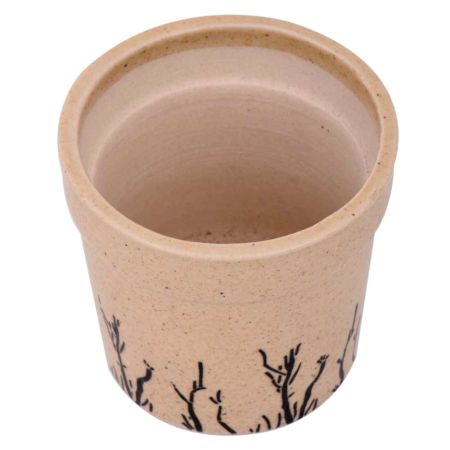 Beige Wide Ceramic Pot Hand painted With Long Grass Design