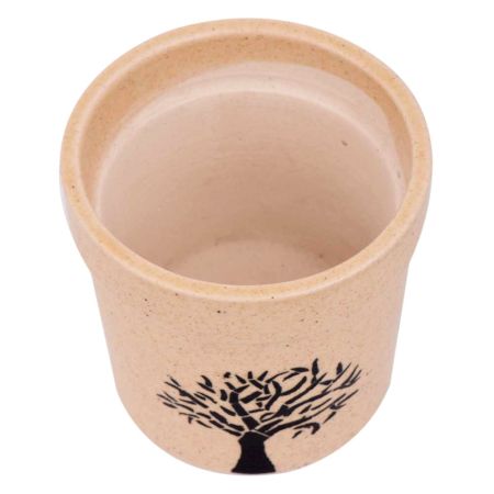 Hand painted Black Tree On Beige Ceramic Pot