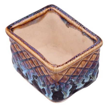 Blue Flame Brown Square Shape Ceramic Pot