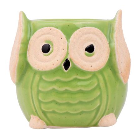 Cute Green Owl Ceramic Pot Planter