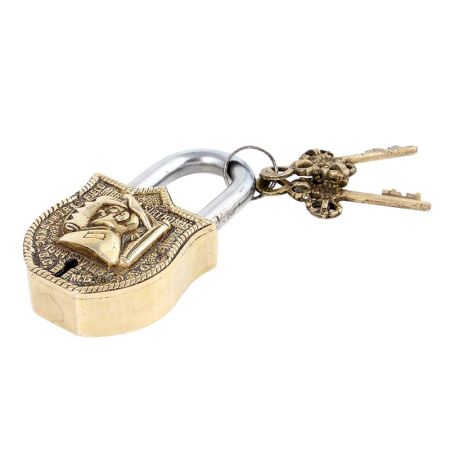 Brass Padlock Solider Face Design With 2 Decorative Keys
