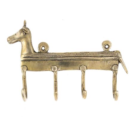 Brass Horse Motif Wall Hanger With 4 Hooks