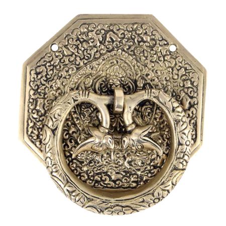 Brass Ornate Plate Elephant Motif Ring Door Knocker