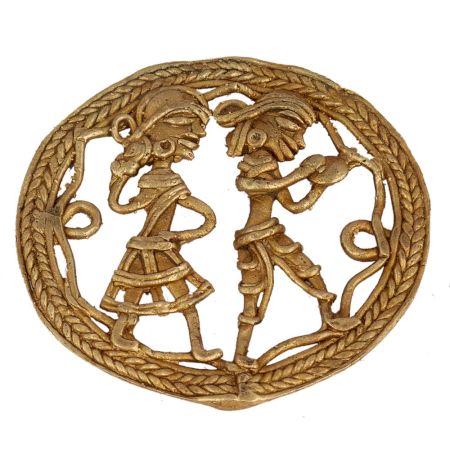 Radiant Brass Metal Circular Decor Piece With Rural Scenery