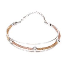 Multi Layered 92.7-Sterling Silver Bracelet With Gold Plated Rope Bangle