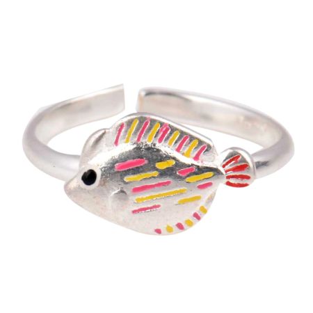 Hand Painted Silver Adjustable Toe Ring Baby Fish Children Kids Jewelry