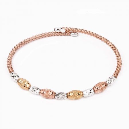 Dual Tone Oval Beads Handmade 92.5 Sterling Silver Adjustable kada Bracelet