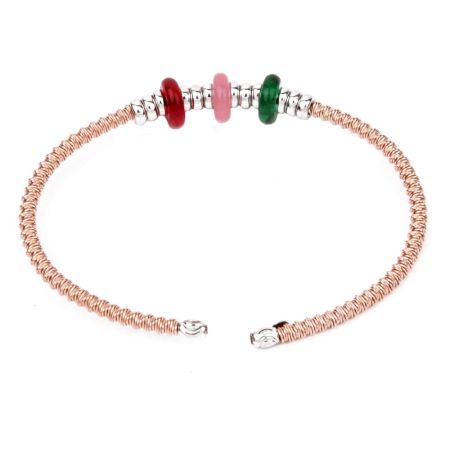 Multicolored Beaded Gold Plated Adjustable Rope Design 92.5 Silver Bracelet