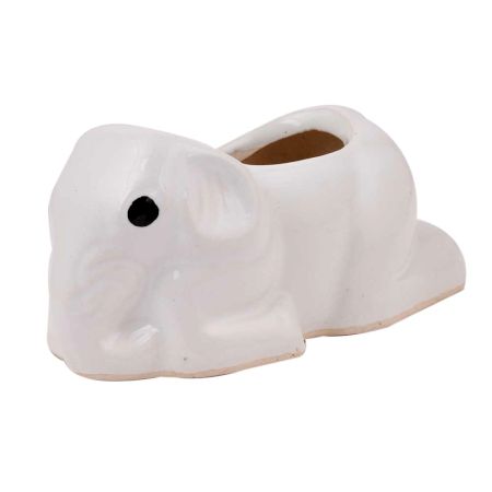 White Handmade Ceramic Elephant Shape Pot Or Planter