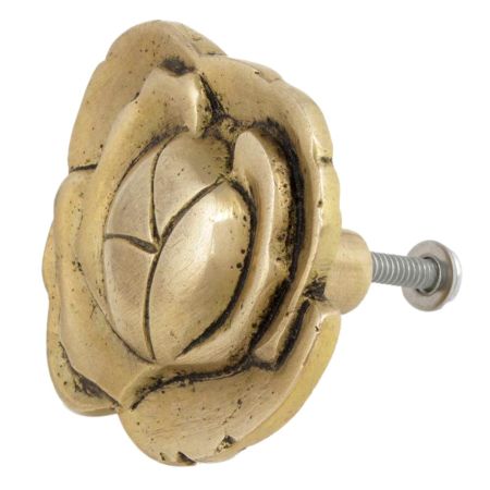 Handmade Golden Brass Dresser Drawer Knob In Rose Flower Design