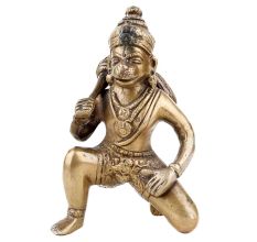 Handmade Golden Brass Lord Hanuman Statue in Blessings Sitting Pose