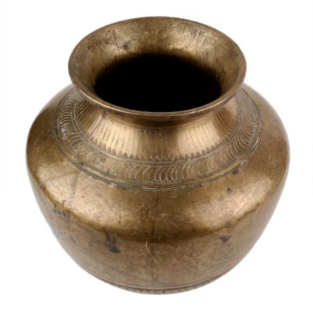 Golden Brass Holy Water Pot With Engraved Design