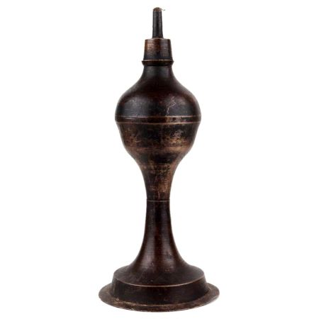 Handmade Brown Patina Brass Oil Lamp With A Single Wick