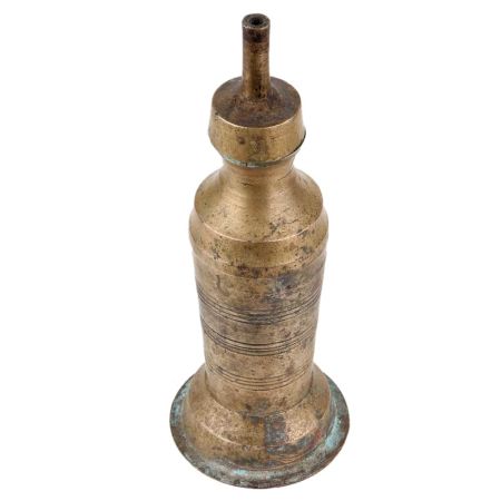 Handmade Brown Brass Oil Lamp In Cylindrical Shape Rare Artifact